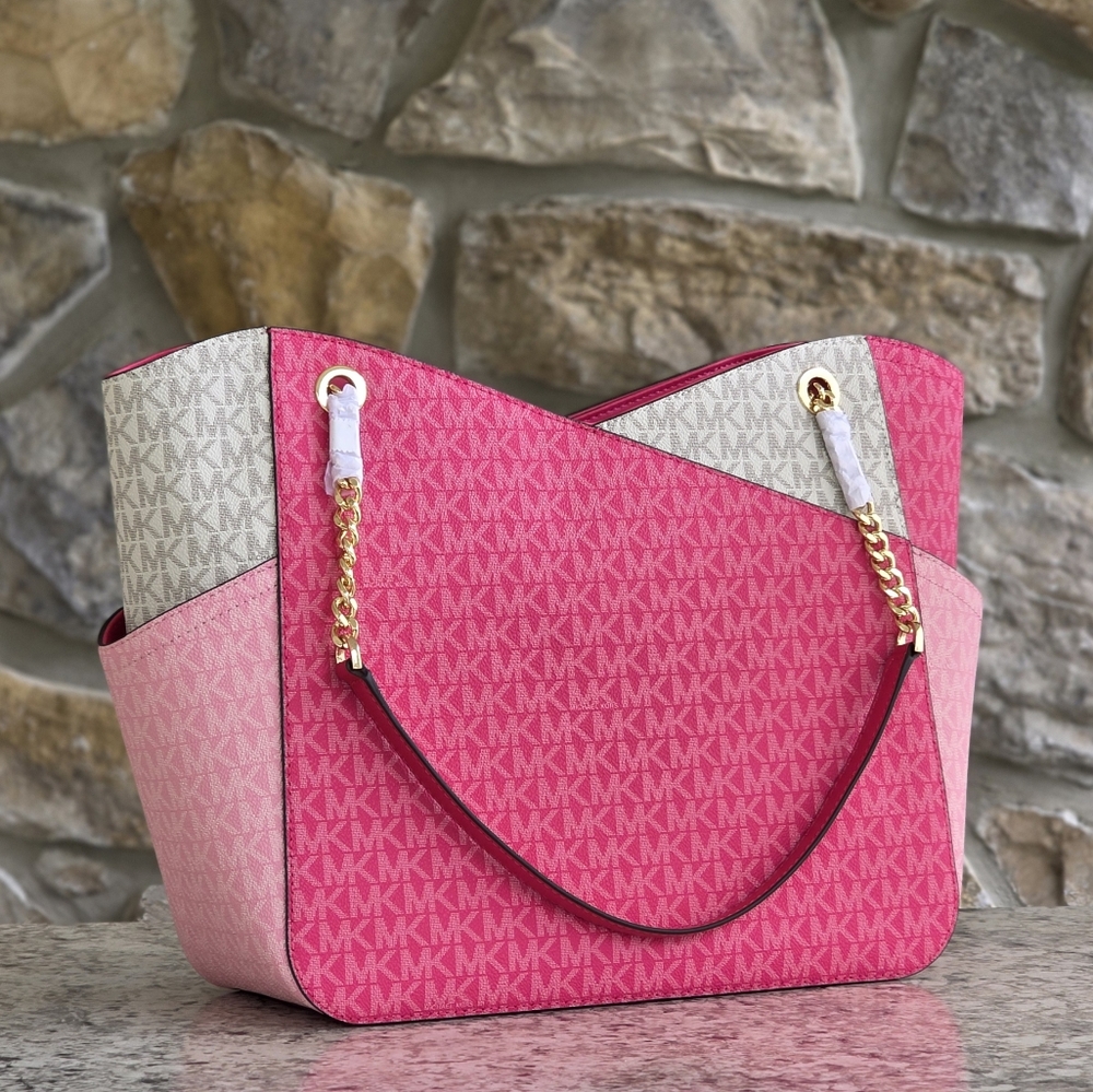 Michael Kors Jet Set Color-Block Large Pink Shoulder Bag - Picture 3 of 9